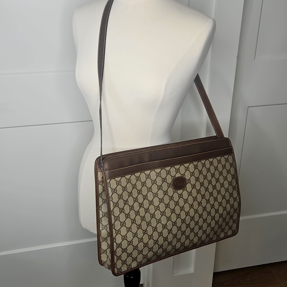Authentic Gucci GG Supreme Monogram Portfolio Briefcase Shoulder Crossbody Bag